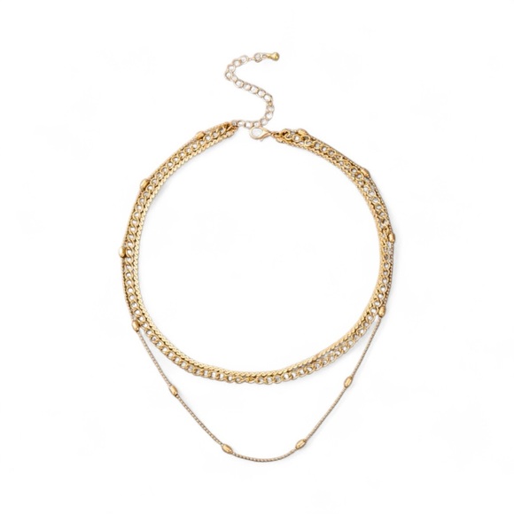 BOUTIQUE Faux Gold Minimalist Layered Choker Necklace - 12” - Picture 2 of 3